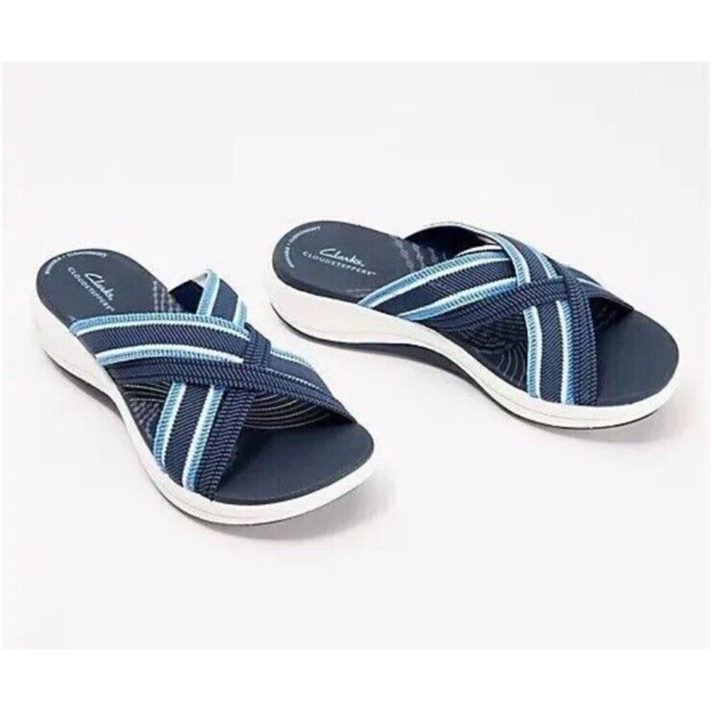 Clarks Mira Isle Sandals Women's 10 Blue Navy Slide Flip Flops